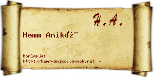 Hemm Anikó névjegykártya